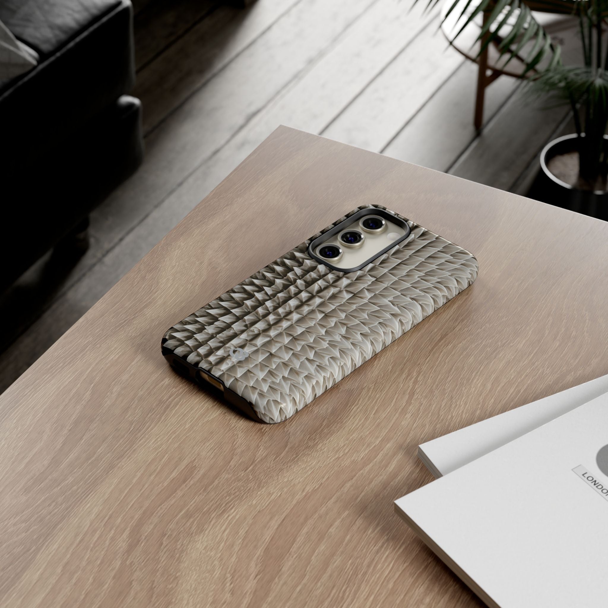Beige Tough Phone Case for Samsung - Bone Spiked Grid