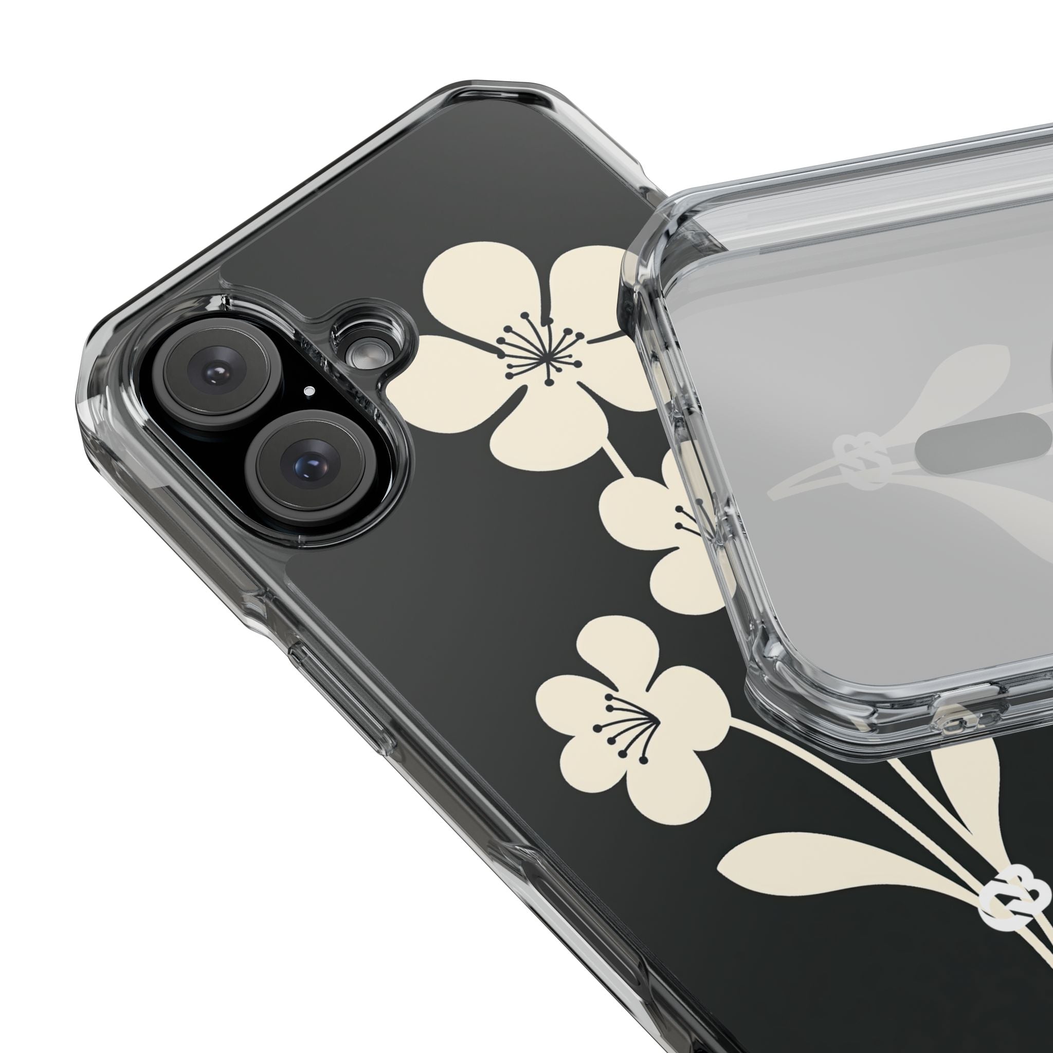 Black Impact MagSafe Phone Case for iPhone - Obsidian Cream Bloom