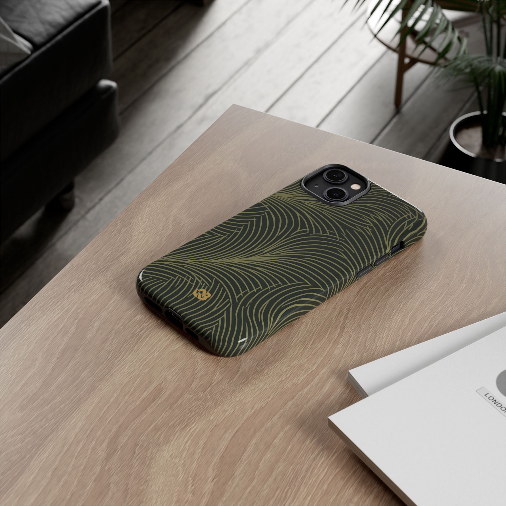 Green Tough Phone Case for iPhone - Dark Olive Plume