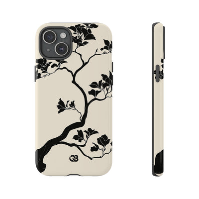 Beige Tough Phone Case for iPhone - Obsidian Bonsai Silhouette