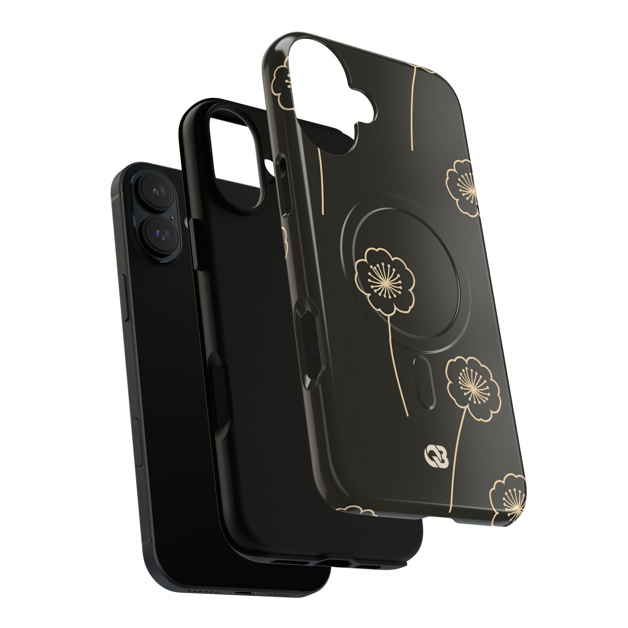 Black Tough 2.0 Magsafe Phone Case for iPhone - Obsidian Sand Petals