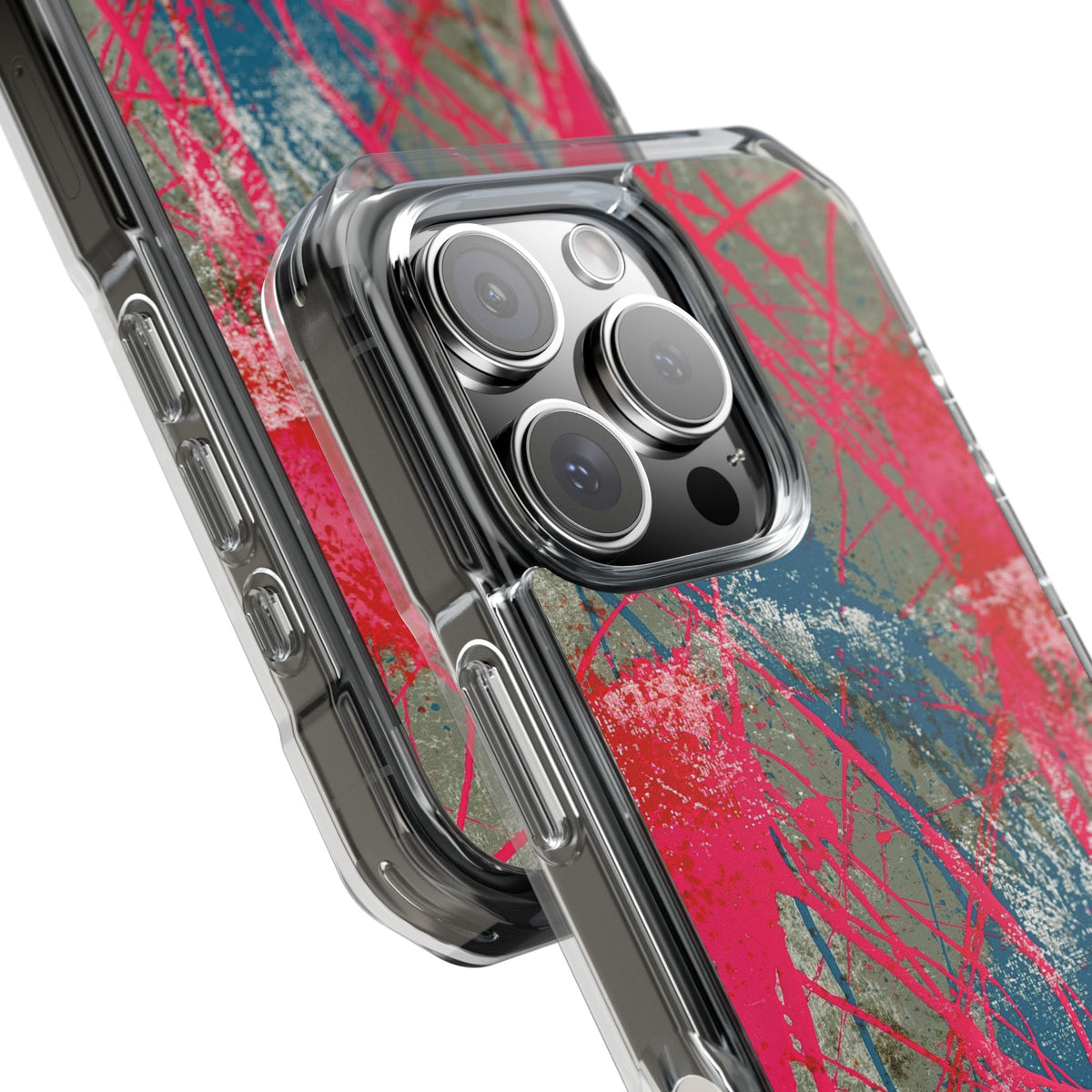 Neon Static Drip · Clear Impact Magnetic Phone Case for iPhone · Pink
