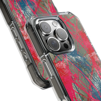 Neon Static Drip · Clear Impact Magnetic Phone Case for iPhone · Pink