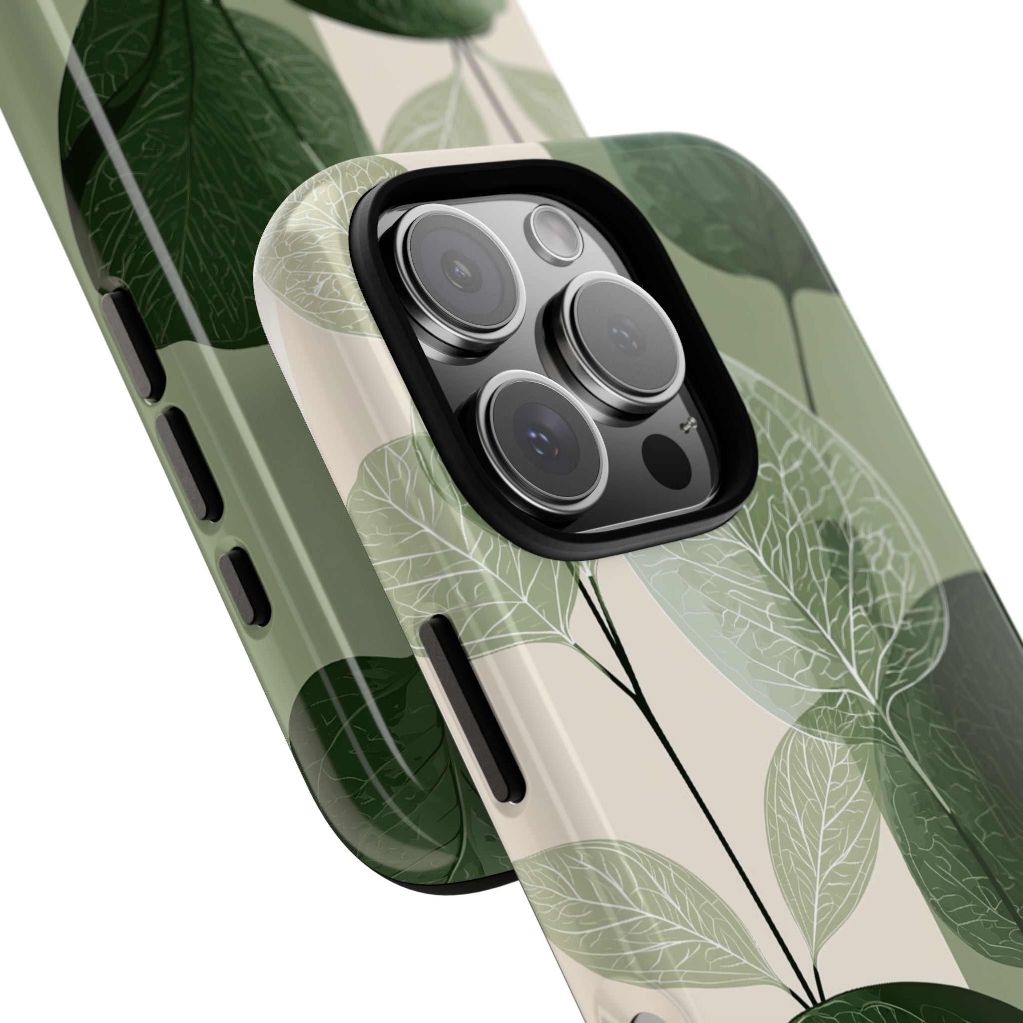 Green Tough Phone Case for iPhone - Sage Leaf Skeletals