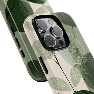 Green Tough Phone Case for iPhone - Sage Leaf Skeletals