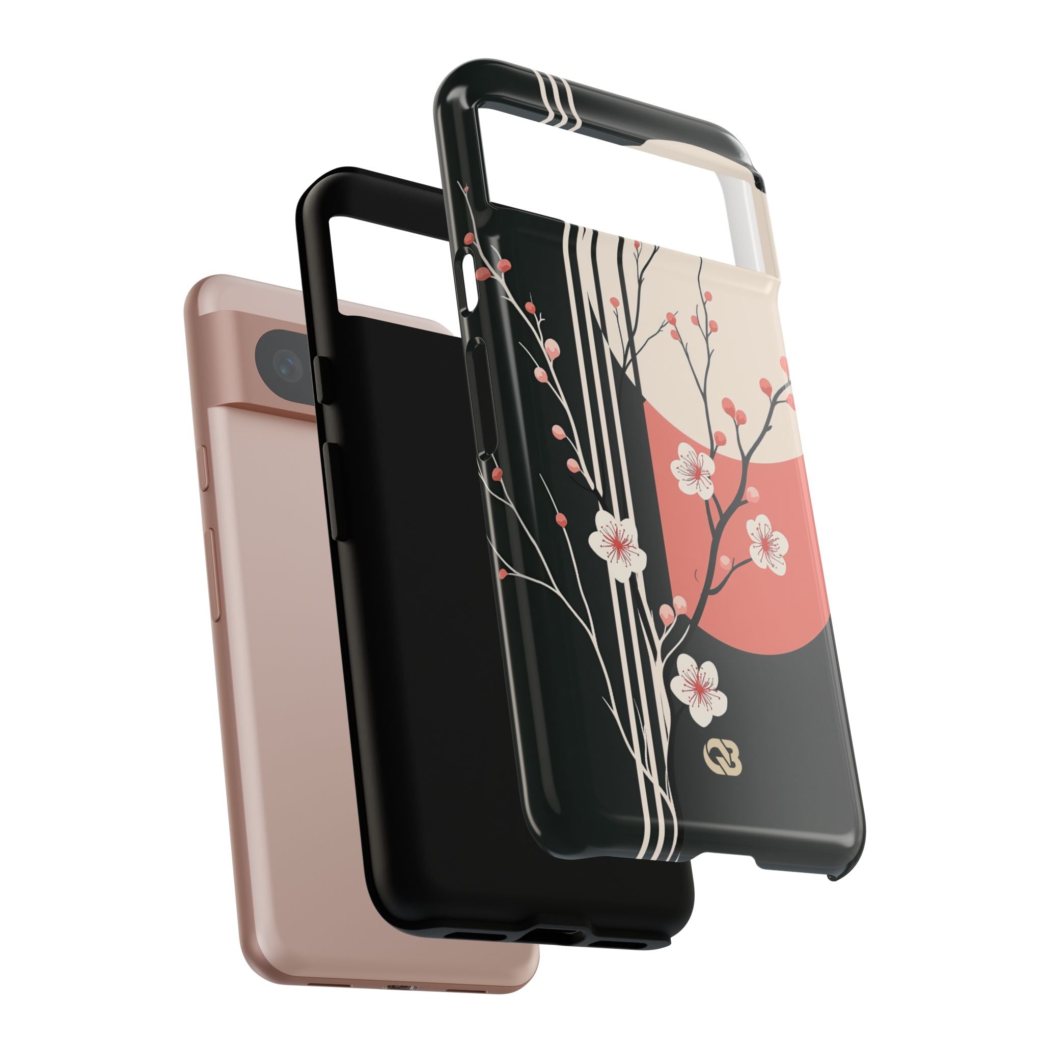 Black Tough Phone Case for Google Pixel - Kyoto Midnight Blossom