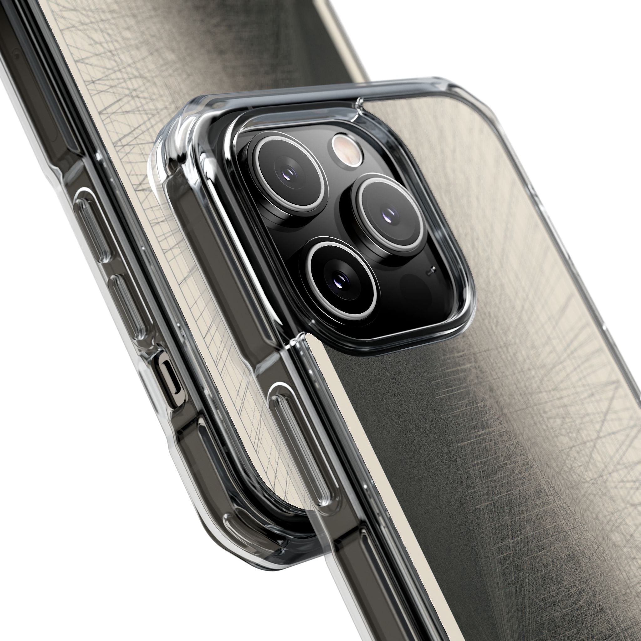 Beige Impact MagSafe Phone Case for iPhone - Brutalist Graphite Grid