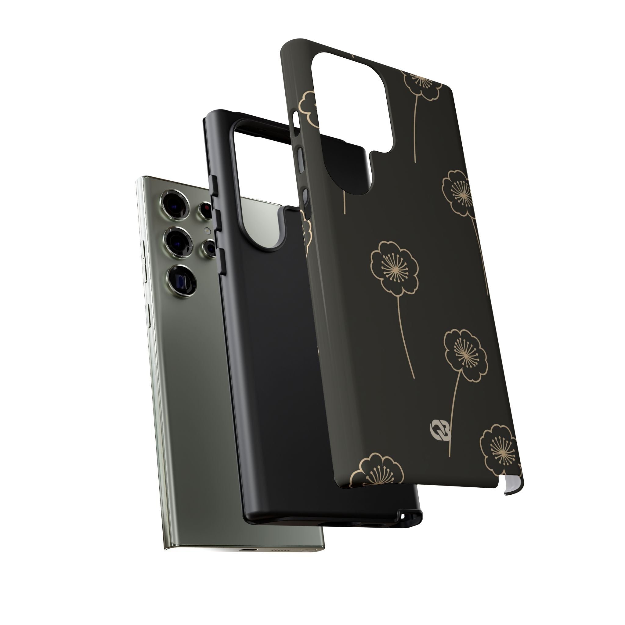 Black Tough Phone Case for Samsung - Obsidian Sand Petals