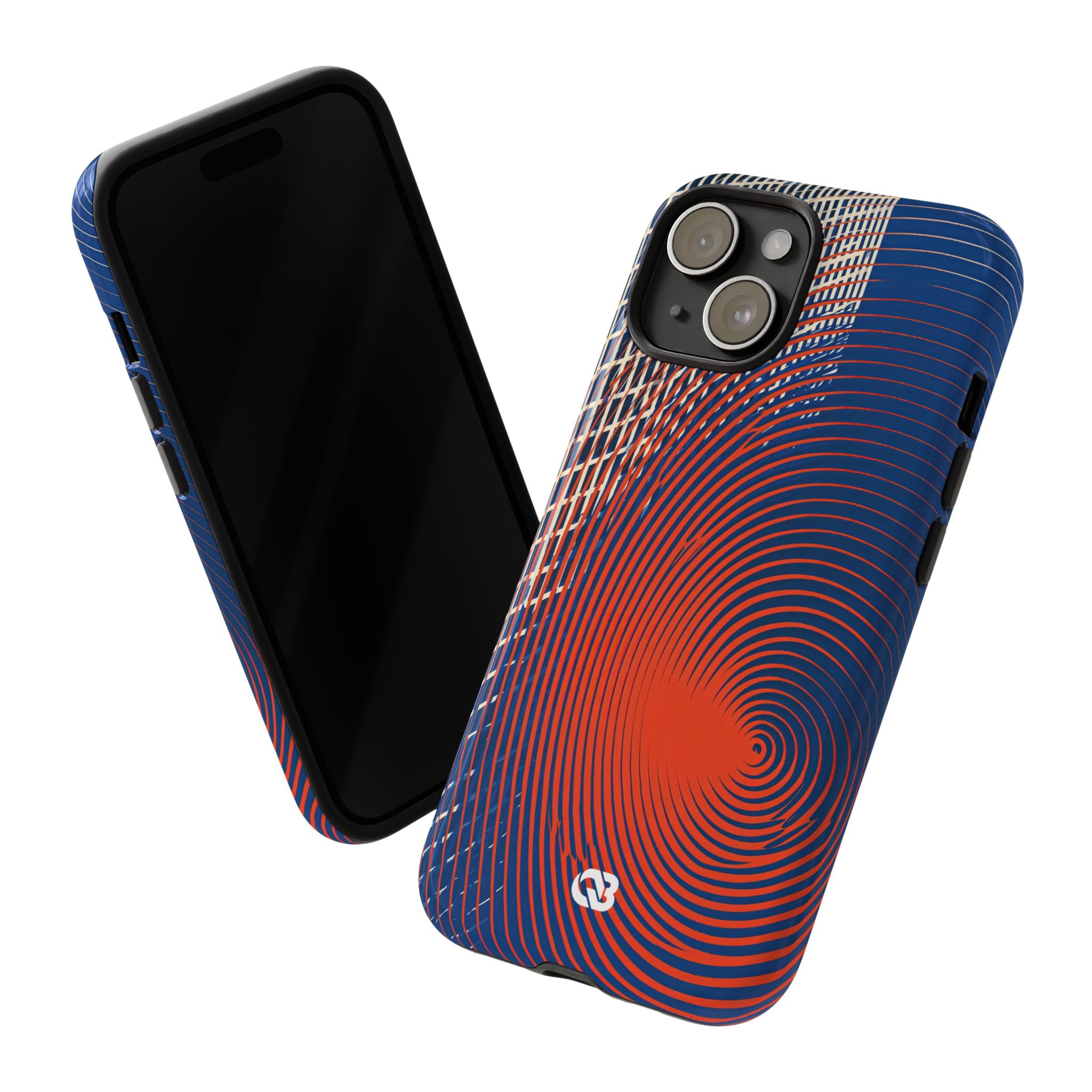 Blue Tough Phone Case for iPhone - Orange Orbit Grid