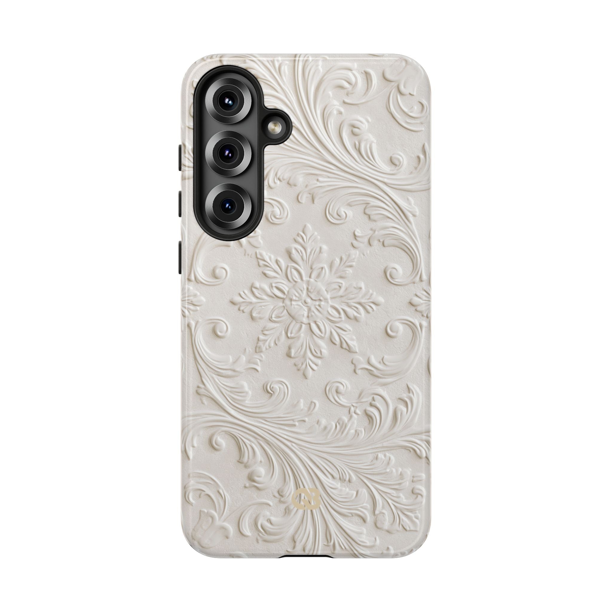 White Tough Phone Case for Samsung - Alabaster Floral Relief