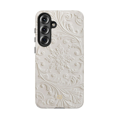 White Tough Phone Case for Samsung - Alabaster Floral Relief