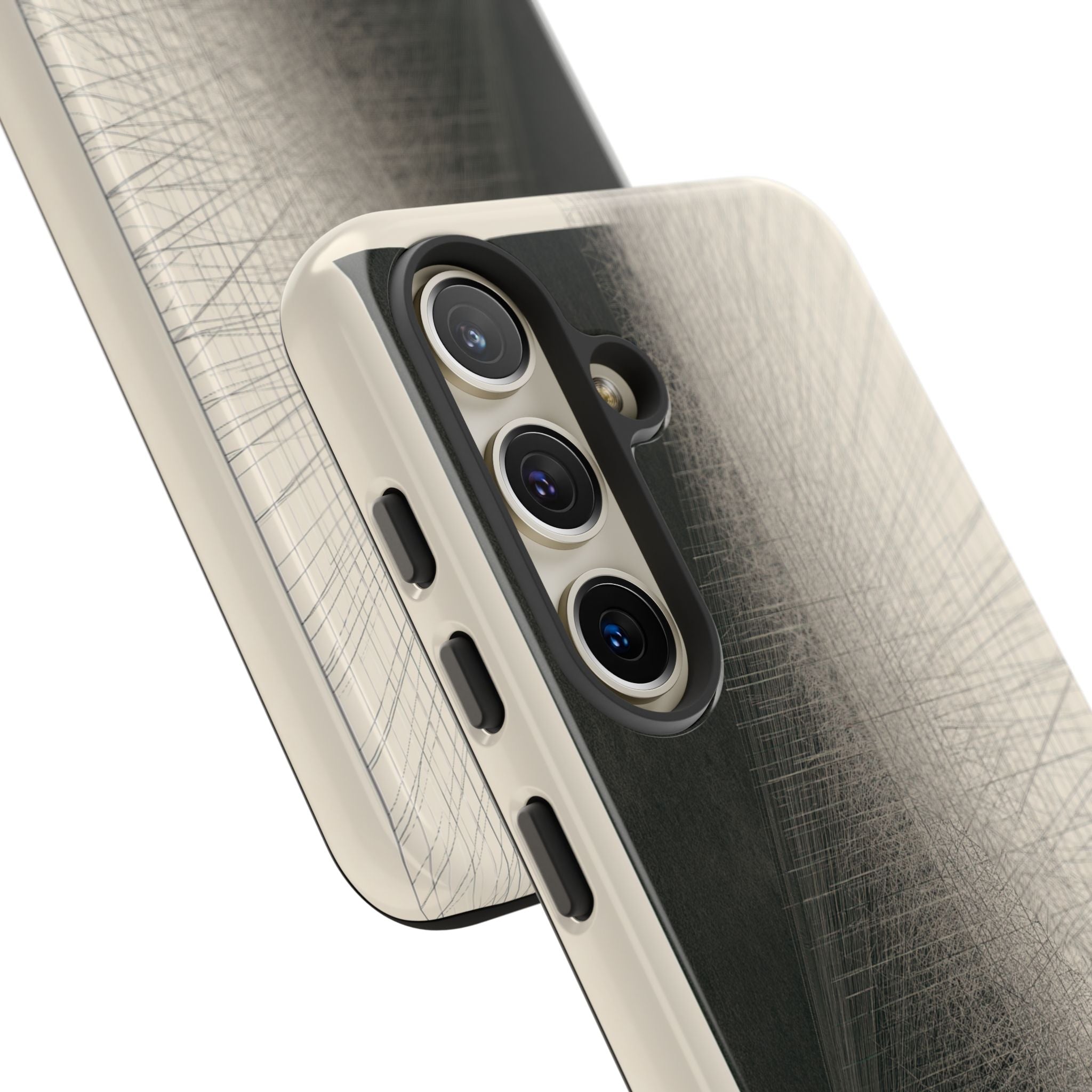 Beige Tough Phone Case for Samsung - Brutalist Graphite Grid