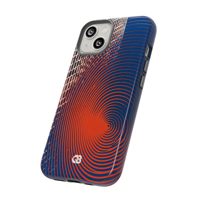 Blue Tough Phone Case for iPhone - Orange Orbit Grid