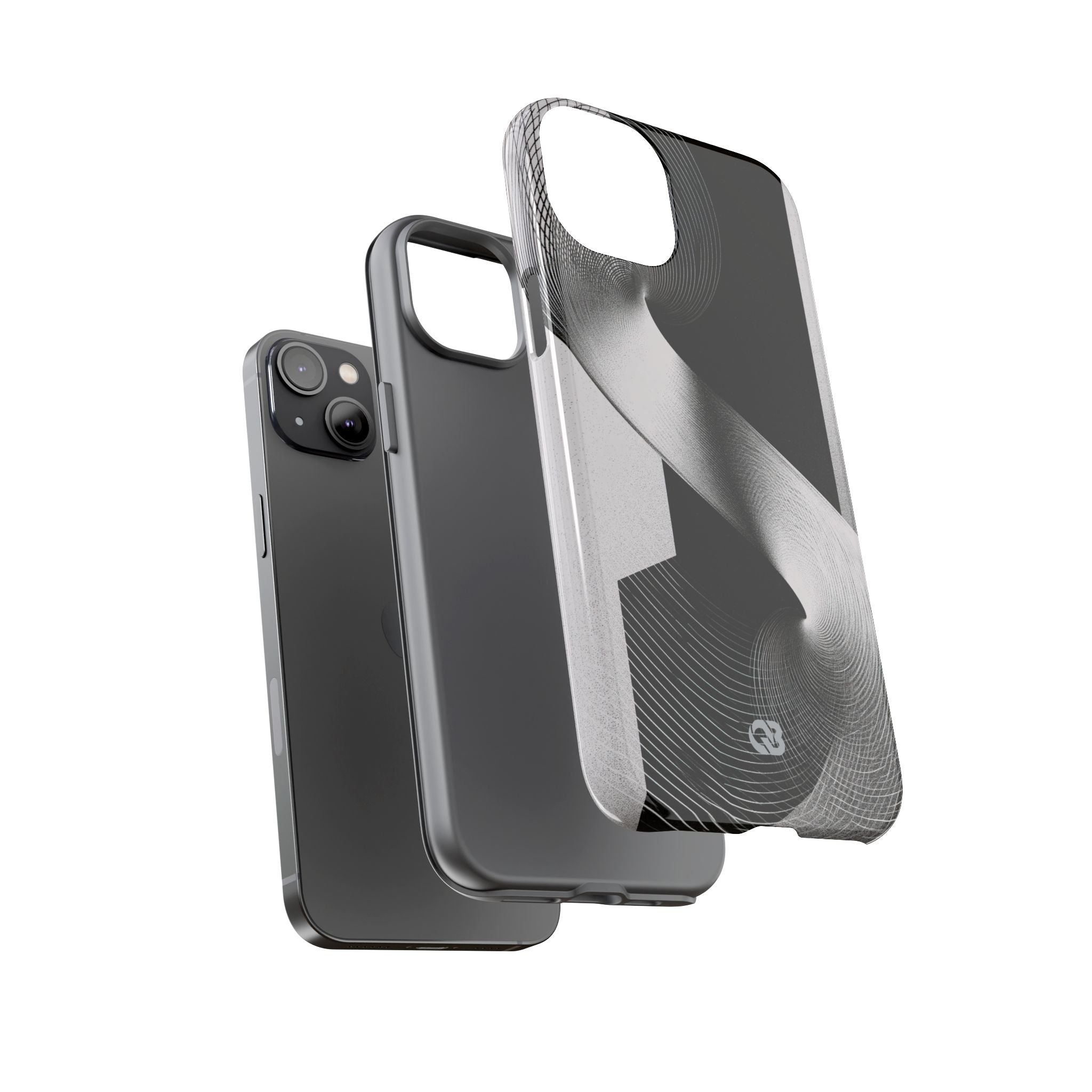 Grey Tough Phone Case for iPhone - Obsidian Moiré Wave