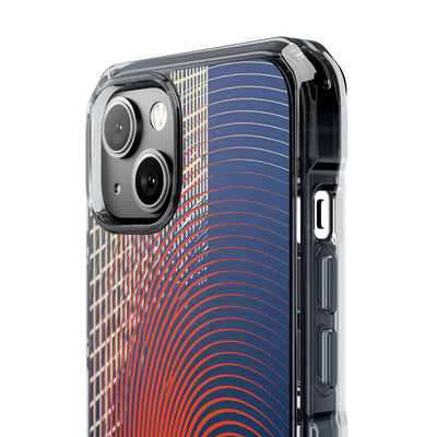 Blue Impact MagSafe Phone Case for iPhone - Orange Orbit Grid