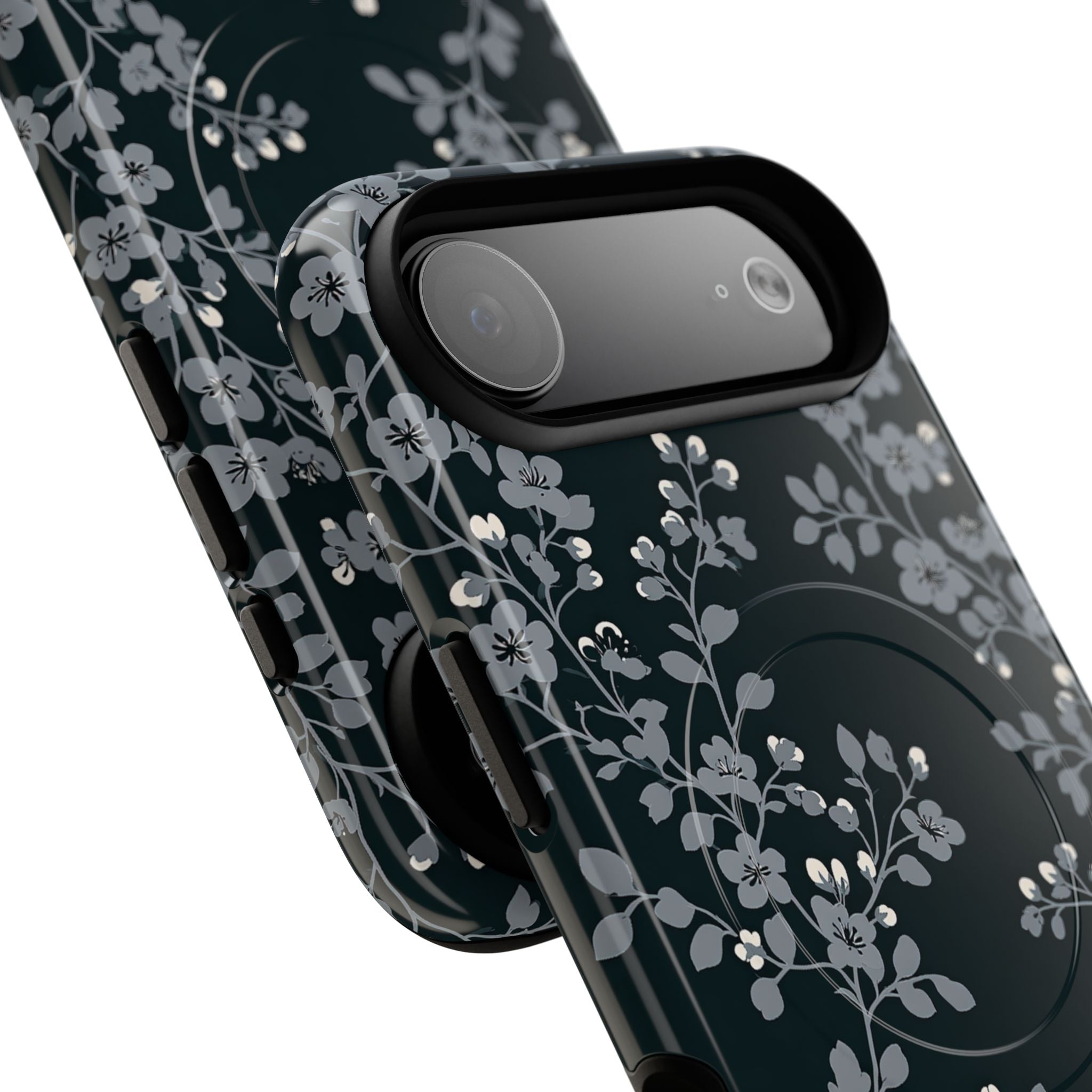 Black Tough 2.0 Magsafe Phone Case for iPhone - Midnight Slate Blossom