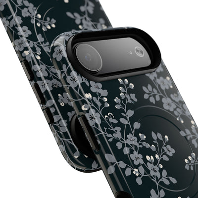Black Tough 2.0 Magsafe Phone Case for iPhone - Midnight Slate Blossom