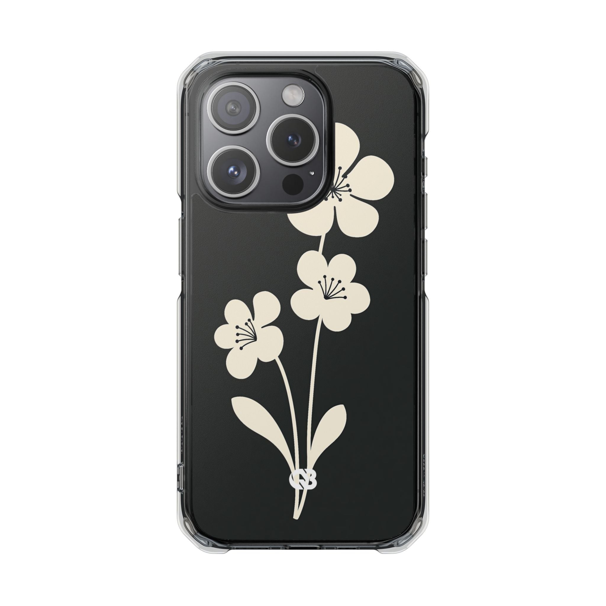 Black Impact MagSafe Phone Case for iPhone - Obsidian Cream Bloom