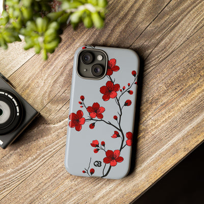 Grey Tough Phone Case for iPhone - Crimson Blossom Onyx
