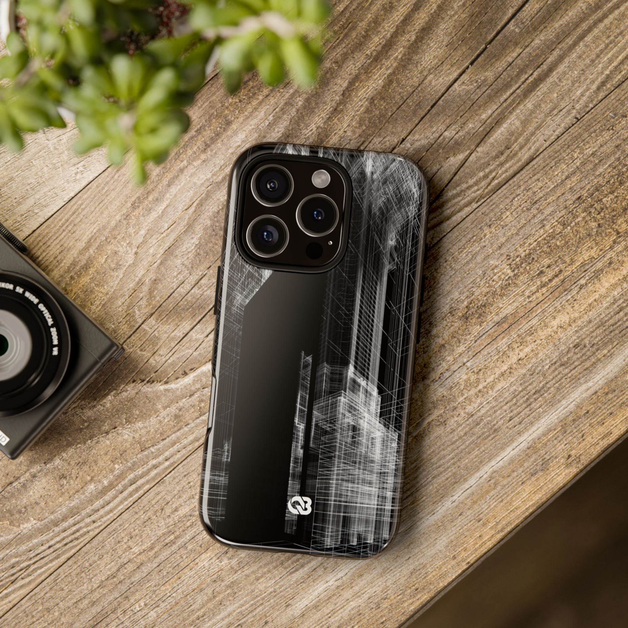 Black Tough Phone Case for iPhone - Ghost Urban Wireframe
