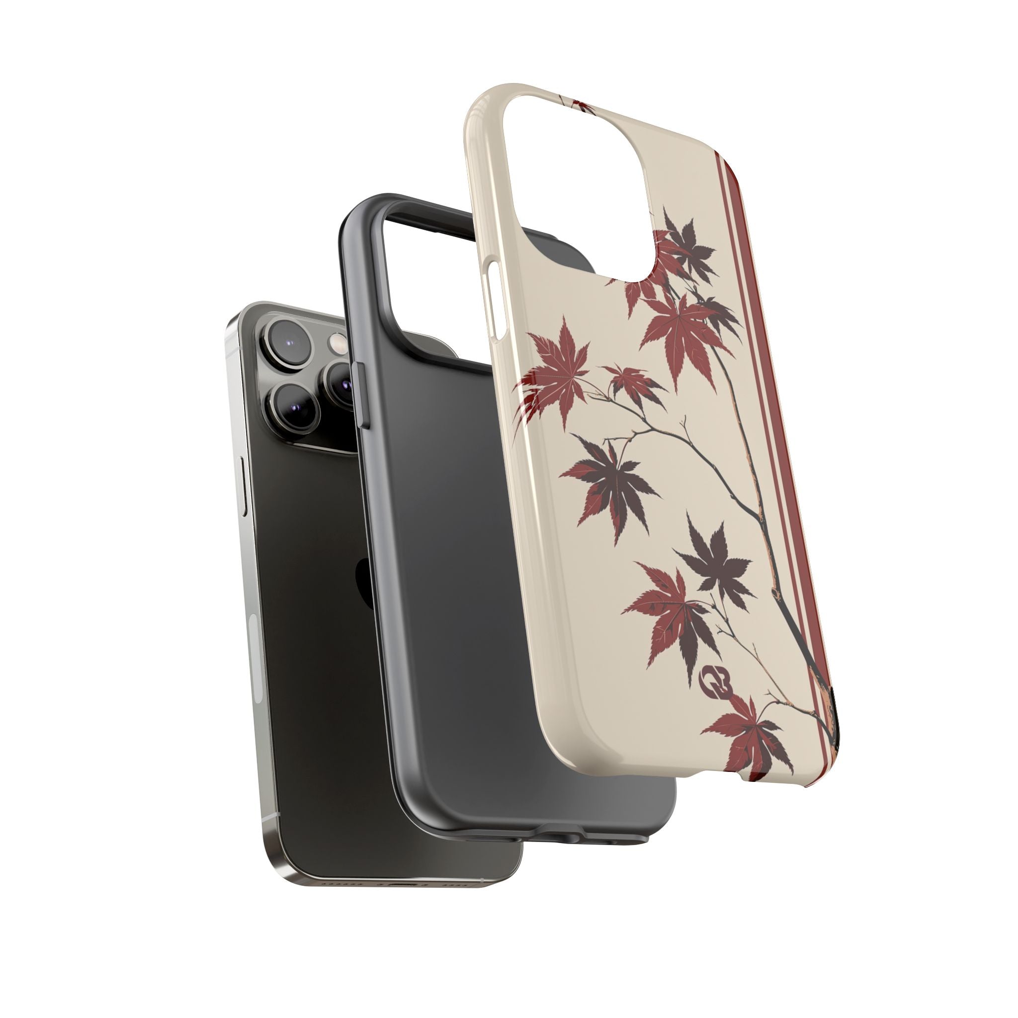 Red Tough Phone Case for iPhone - Crimson Momiji Stripe