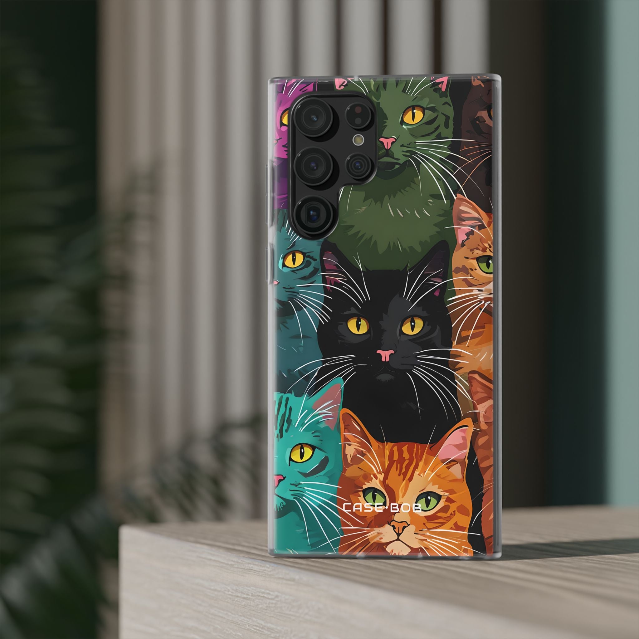 Sininen kissa ruudukko Samsung S22 Ultra -pehmeä suojakotelo