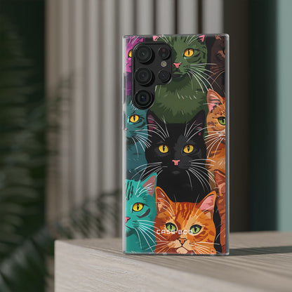 Sininen kissa ruudukko Samsung S22 Ultra -pehmeä suojakotelo