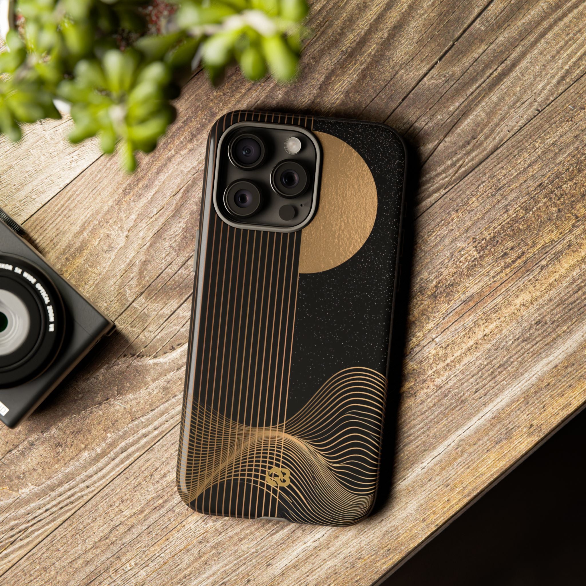 Gold Tough Phone Case for iPhone - Gilded Obsidian Dunes