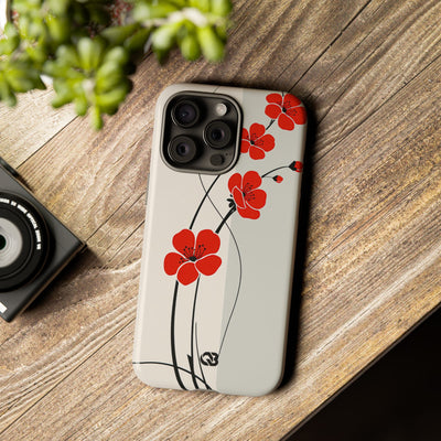 Red Tough Phone Case for iPhone - Crimson Plum Ink