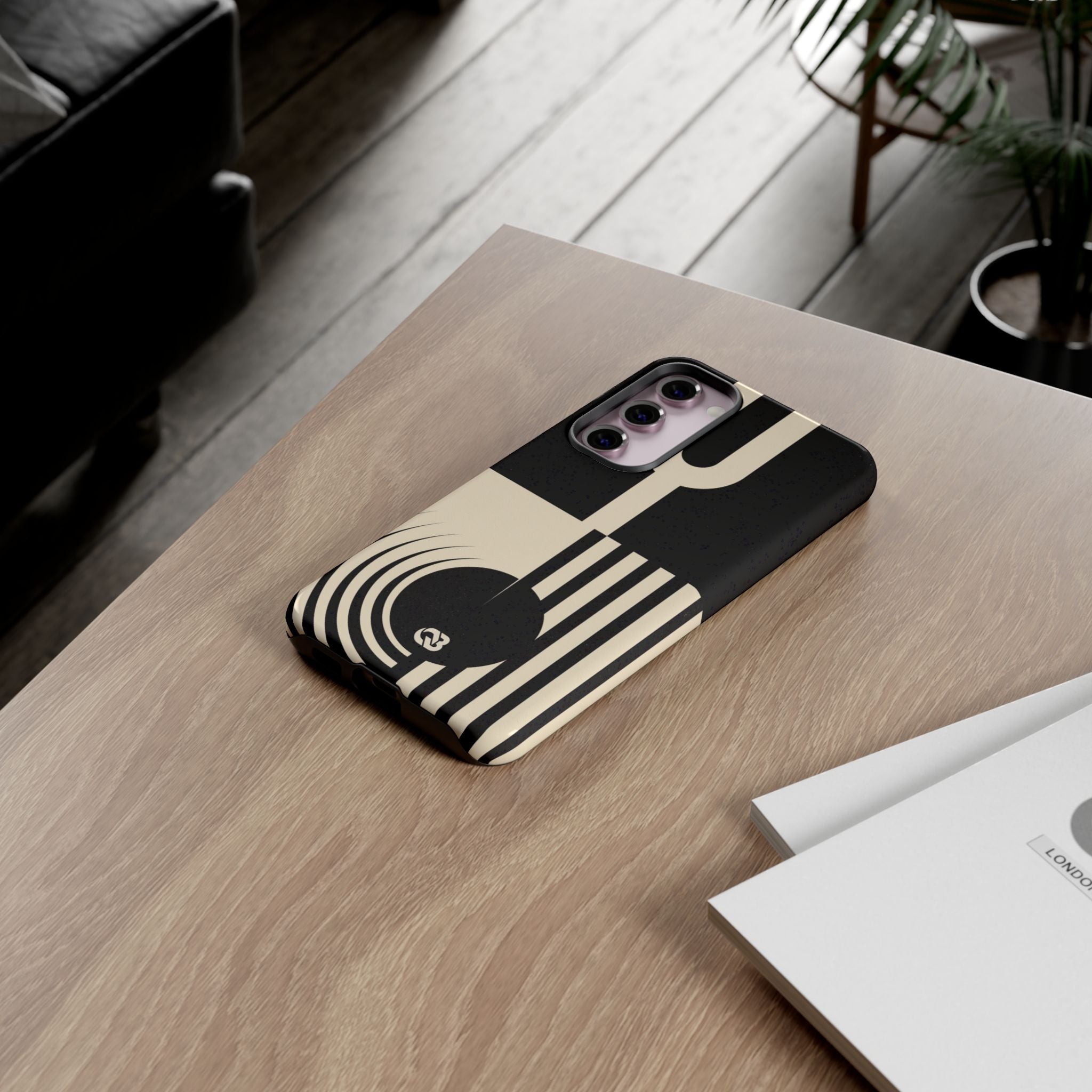 Black Tough Phone Case for Samsung - Ivory Signal Grid
