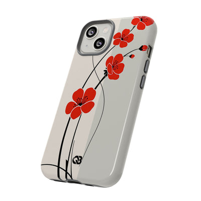 Beige Tough Phone Case for iPhone - Scarlet Ink Petals