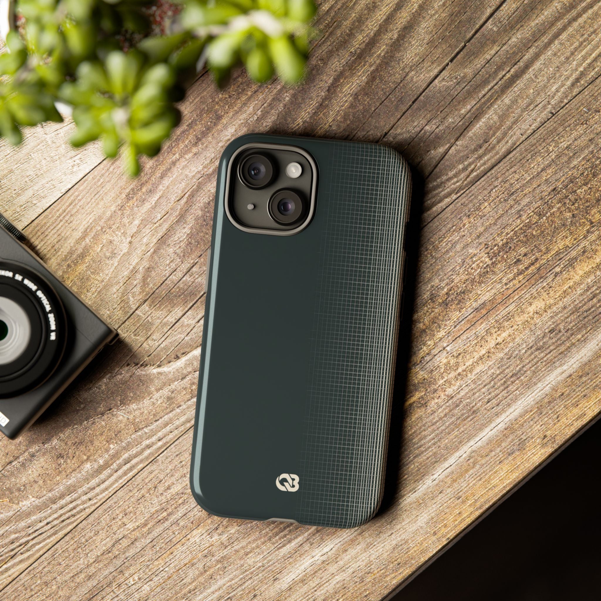 Grey Tough Phone Case for iPhone - Charcoal Tech Grid