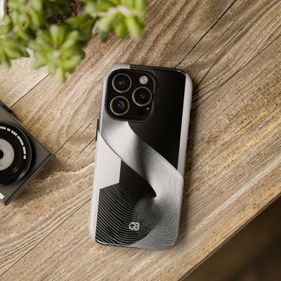 Grey Tough Phone Case for iPhone - Obsidian Moiré Wave