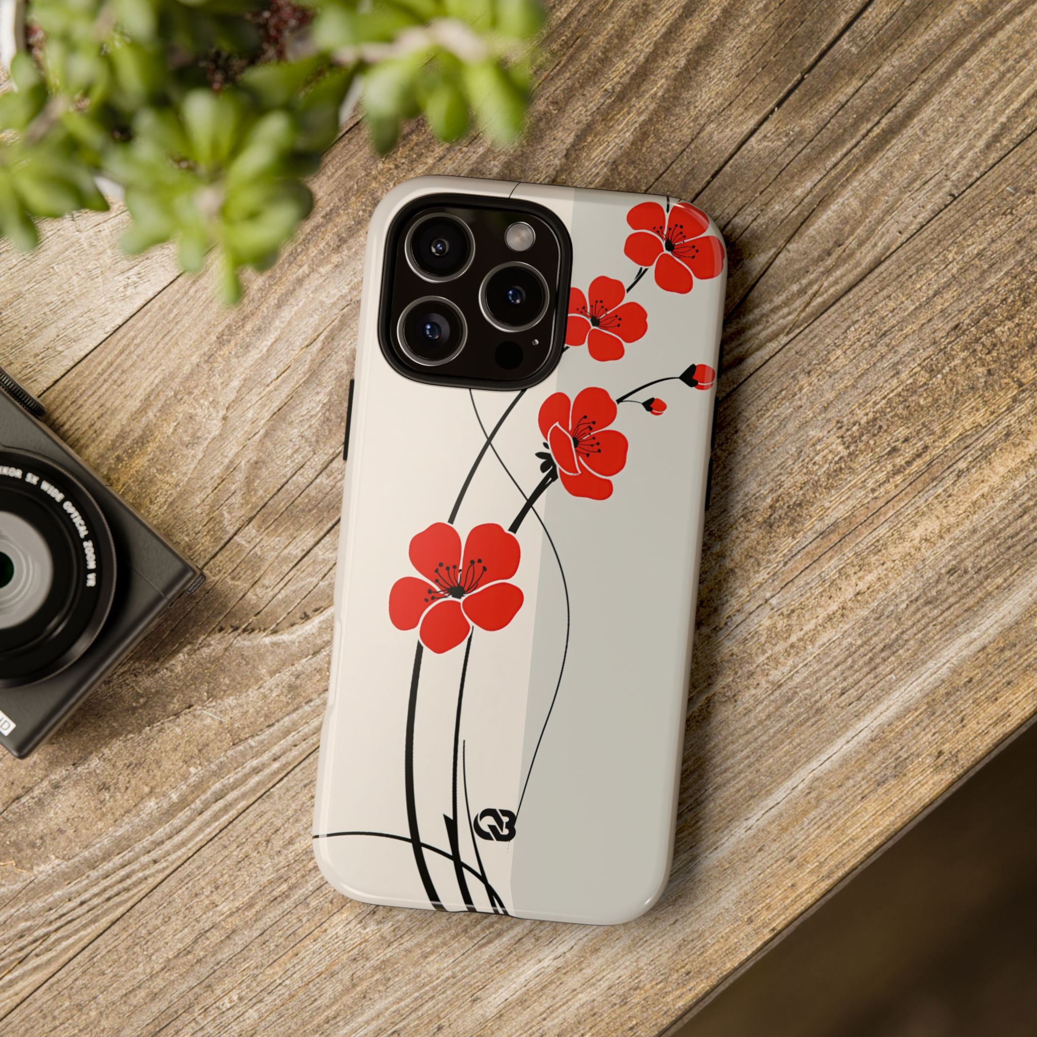 Red Tough Phone Case for iPhone - Crimson Plum Ink