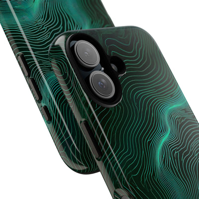 Teal Tough Phone Case for iPhone - Neon Jade Contour