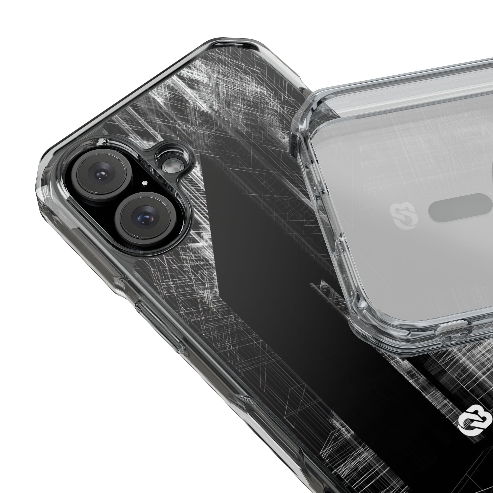 Black Impact MagSafe Phone Case for iPhone - Ghost Urban Wireframe