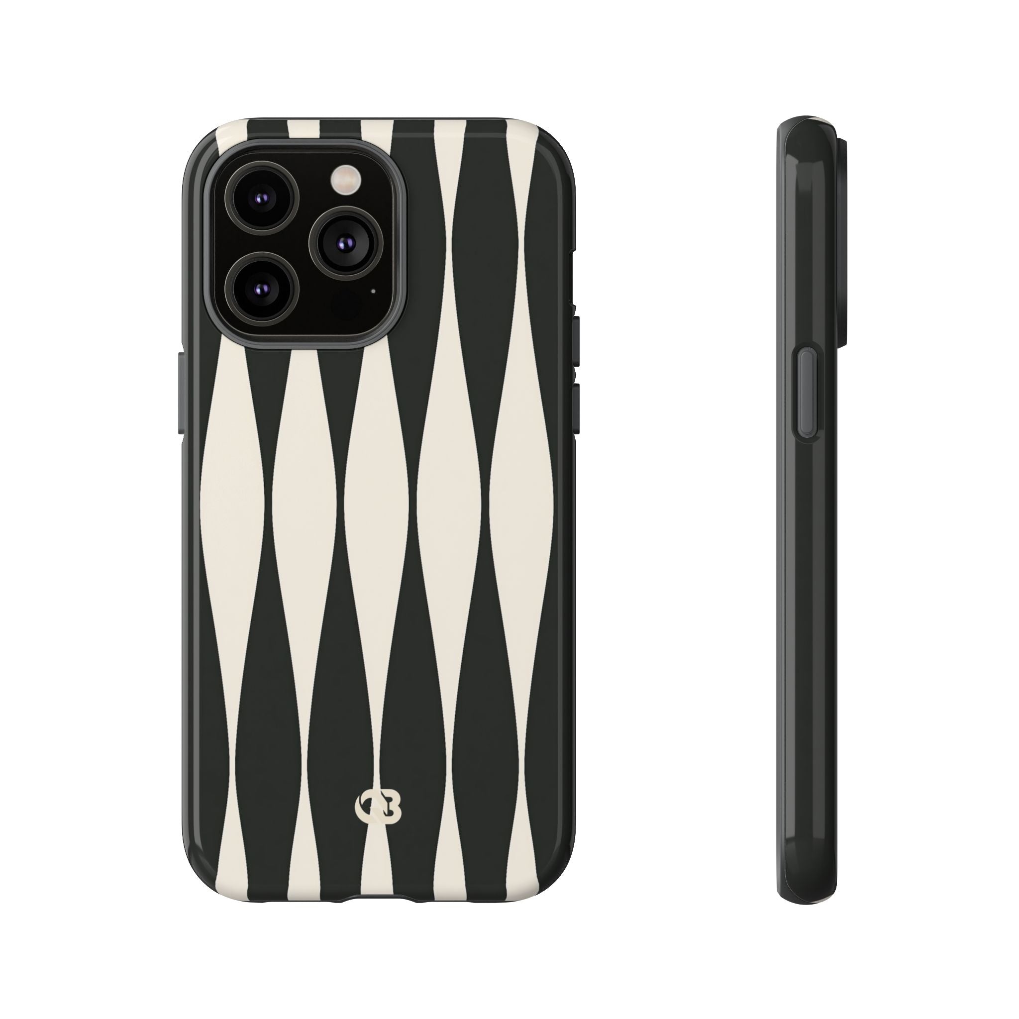 Black Tough Phone Case for iPhone - Ivory Spindle Grid