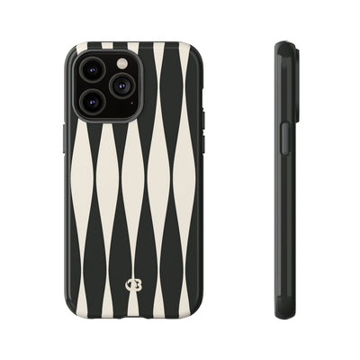 Black Tough Phone Case for iPhone - Ivory Spindle Grid