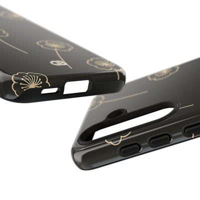 Black Tough Phone Case for Samsung - Obsidian Sand Petals