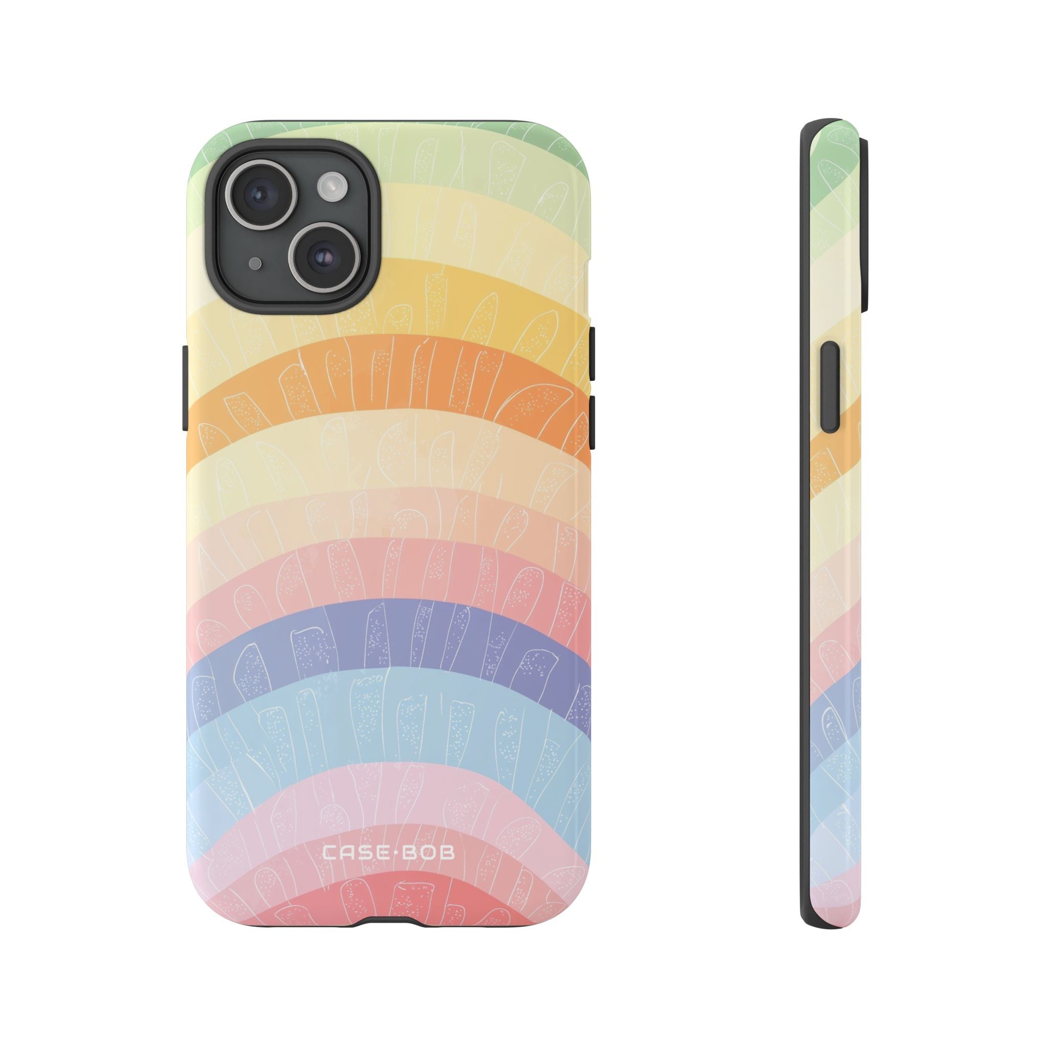 Pastel Regenboog Bandjes iPhone 15 Plus Case - Tough