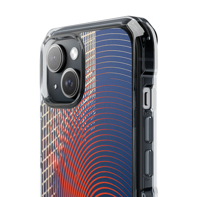 Blue Impact MagSafe Phone Case for iPhone - Orange Orbit Grid