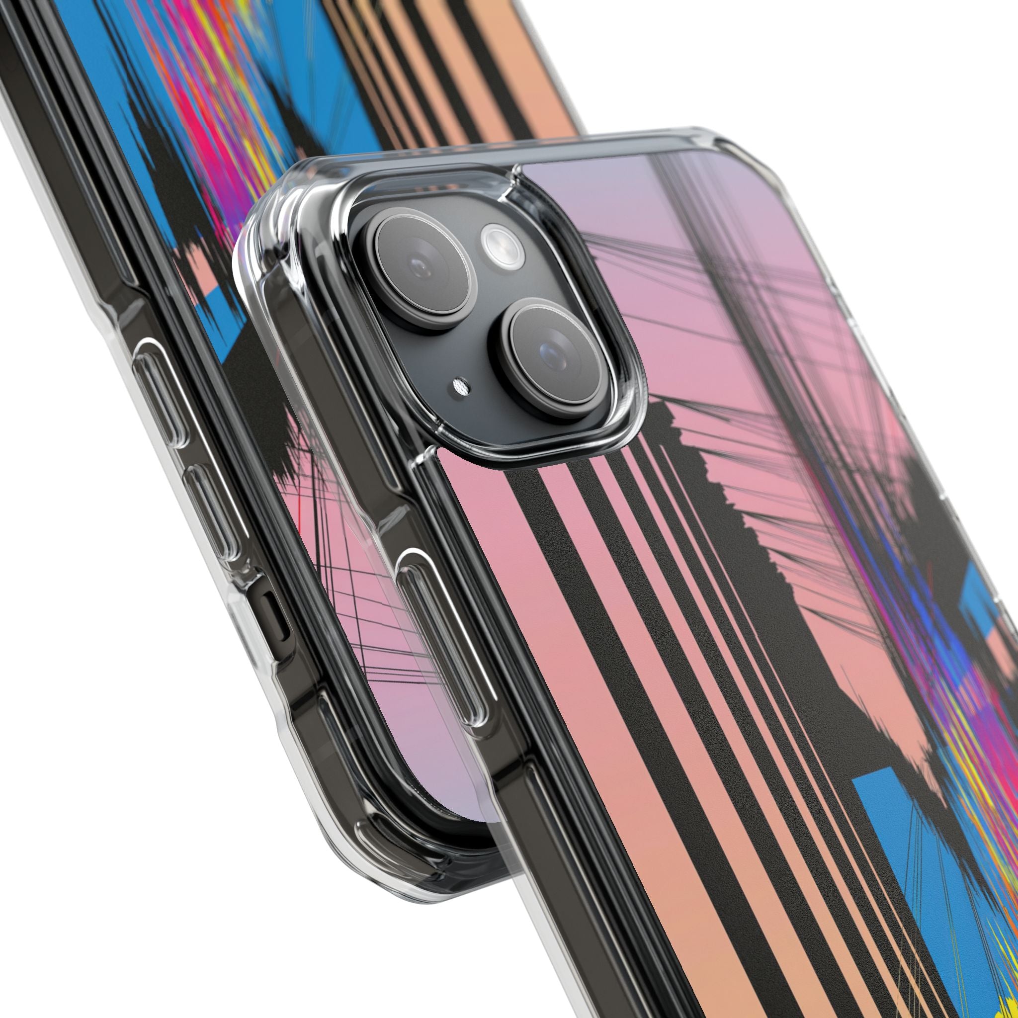 Blue Impact MagSafe Phone Case for iPhone - Fractured Data Skyline