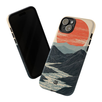 Beige Tough Phone Case for iPhone - Crimson Ridge Flow