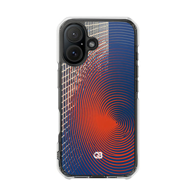 Blue Impact MagSafe Phone Case for iPhone - Orange Orbit Grid