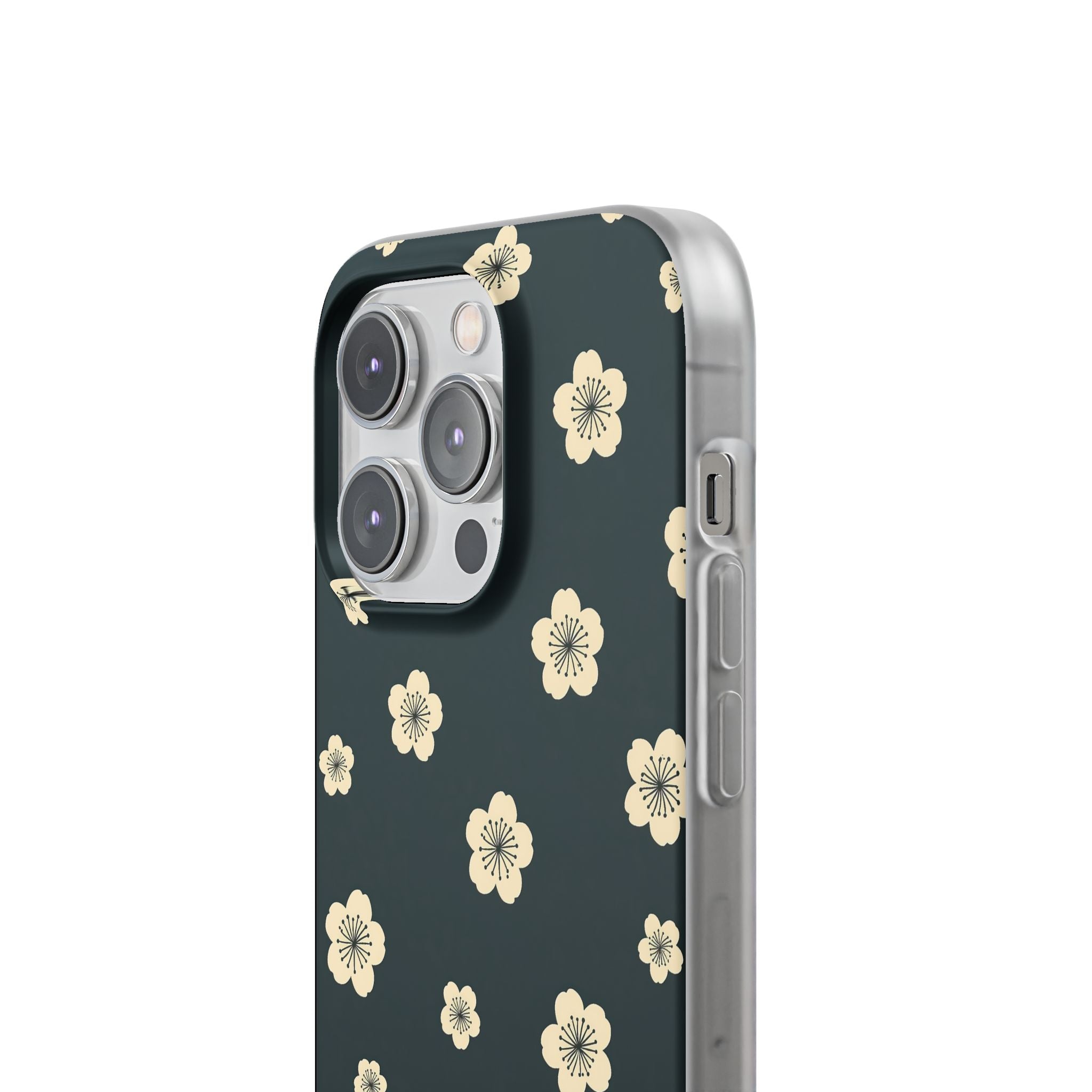 Teal Lite Phone Case for iPhone - Obsidian Cream Petals
