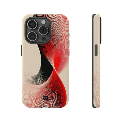 Red Tough Phone Case for iPhone - Crimson Grid Vortex