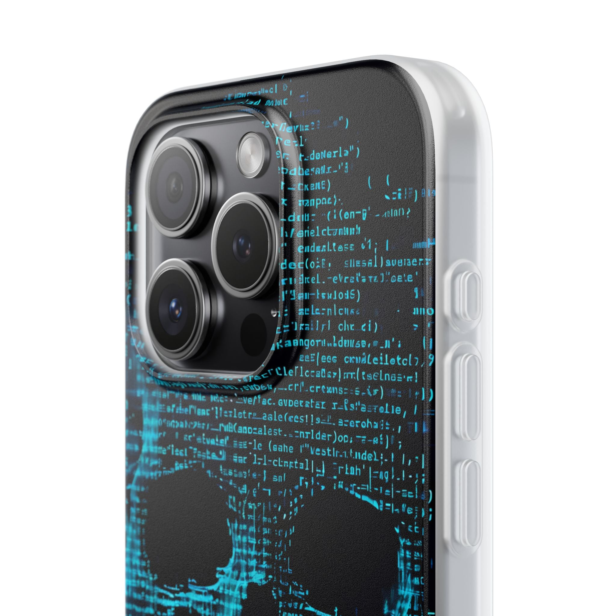 Cyan Glitch Skull · Soft Phone Case for iPhone