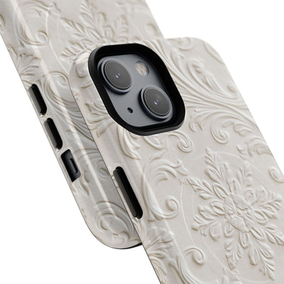 White Tough 2.0 Magsafe Phone Case for iPhone - Alabaster Floral Relief