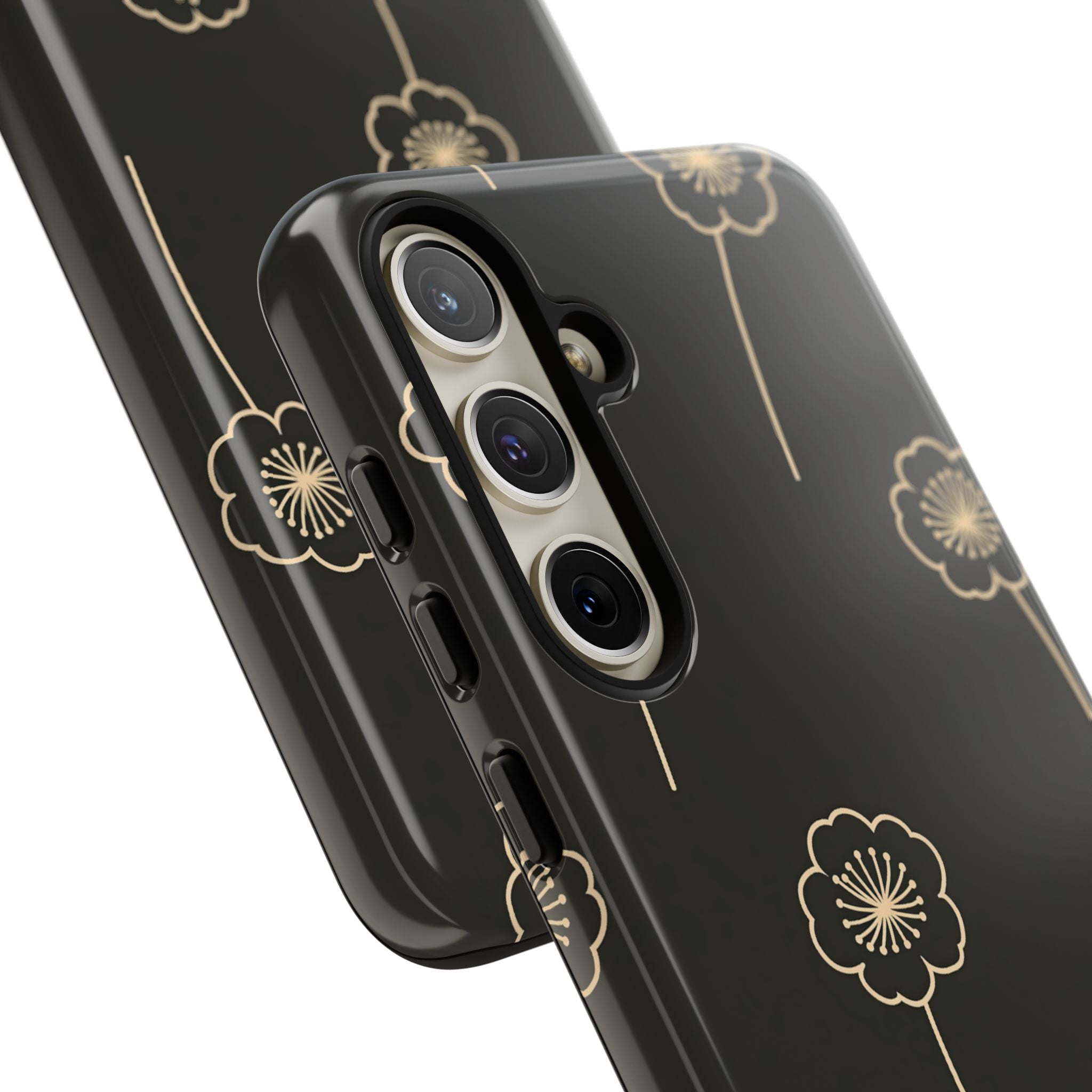 Black Tough Phone Case for Samsung - Obsidian Sand Petals