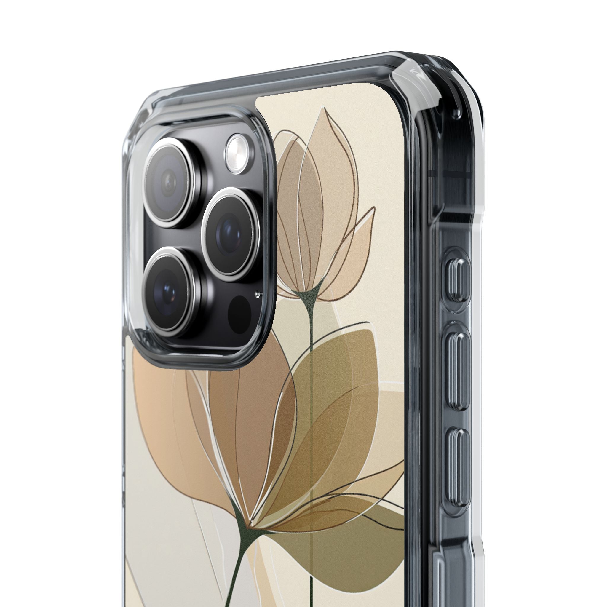 Beige Impact MagSafe Phone Case for iPhone - Muted Ochre Petals